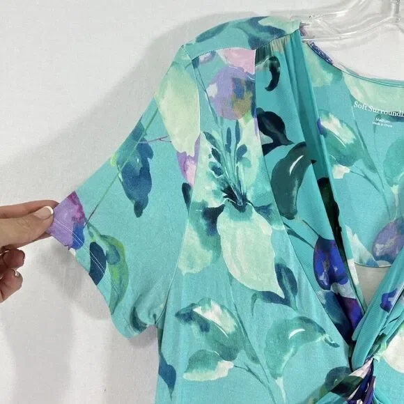 Soft Surroundings Floral Jersey Maxi Dress Womens M Blue Short Sleeve V Neck - Picture 4 of 10